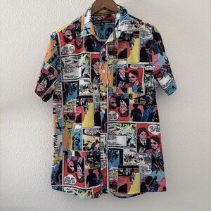 Just‎ Attitude Men's Comic Strip Print Button Down Short Sleeve M Shirt Novelty